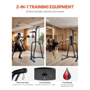 2 in 1 punching bag stand, steel heavy duty workout equipment, adjustable height boxing punching bag and speed bag stand, freestanding sandbag rack, holds up to 140 lbs, for home gym fitness