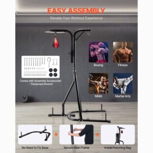 2 in 1 punching bag stand, steel heavy duty workout equipment, adjustable height boxing punching bag and speed bag stand, freestanding sandbag rack, holds up to 140 lbs, for home gym fitness
