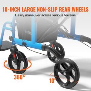 2 in 1 rollator walker & transport chair for seniors, folding rolling walker wheelchair combo & footrests, lightweight aluminum mobility walker with adjustable handle, all terrain wheels, 300lbs