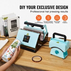 2 in 1 tumbler and hat heat press machine, mini hat heat press for caps and hats, tumbler heat press for 11 30oz sublimation tumblers and mugs, temperature and time control, green