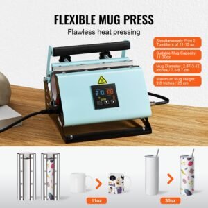 2 in 1 tumbler and hat heat press machine, mini hat heat press for caps and hats, tumbler heat press for 11 30oz sublimation tumblers and mugs, temperature and time control, green
