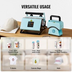 2 in 1 tumbler and hat heat press machine, mini hat heat press for caps and hats, tumbler heat press for 11 30oz sublimation tumblers and mugs, temperature and time control, green