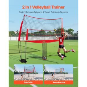 2 in 1 volleyball training net system, freely height adjustable practice equipment with ball return, portable net station, easy setup for backyard indoor outdoor serving spiking improve accuracy