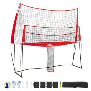 2-in-1 Volleyball Training Net System, Freely Height-Adjustable Practice Equipment with Ball Return, Portable Net Station, Easy Setup for Backyard Indoor Outdoor Serving Spiking Improve Accuracy