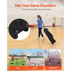 2 in 1 volleyball training net system, freely height adjustable practice equipment with ball return, portable net station, easy setup for backyard indoor outdoor serving spiking improve accuracy