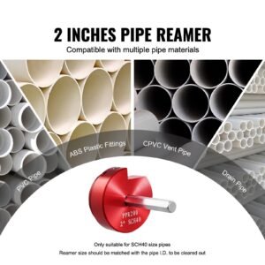 2 in pvc pipe reamer, aluminum alloy, pvc pipe fitting saver, for use with sch 40 abs, pvc, cpvc pipes, clean leftover pipe & solvent cement remnants, for water lines, drain lines, vent lines