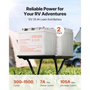 2 pack 12v 35ah deep cycle battery, sealed agm technology, rechargeable lead acid agm battery, backup replacement for scooters, mobility wheelchair, solar system off grid home energy storage