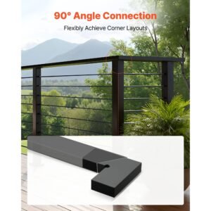 2 pack corner connectors for handrail, extension stair railing accessories, pom hand rail connector fittings for rectangular cable railing, deck cable rail system outdoor, matte black, ht 05