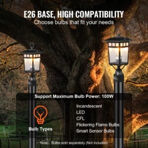 2 pack dusk to dawn outdoor post light, 15.75 in, waterproof lamp post light fixtures with 5.5 in pier mount base glass shade, lightning proof exterior pole column light for patio garden pathway