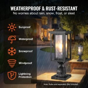 2 pack dusk to dawn outdoor post light, 17.72 in, waterproof lamp post light fixtures with 3.5 in pier mount base glass shade, lightning proof exterior pole column light for patio garden pathway