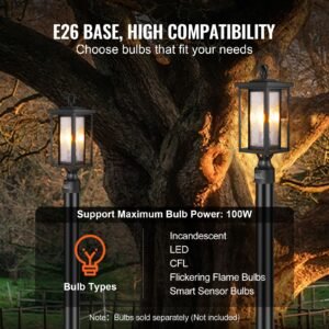 2 pack dusk to dawn outdoor post light, 17.72 in, waterproof lamp post light fixtures with 3.5 in pier mount base glass shade, lightning proof exterior pole column light for patio garden pathway