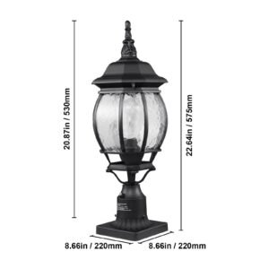 2 pack dusk to dawn outdoor post light, 20.87 in, waterproof lamp post light fixtures with 5.5 in pier mount base glass shade, lightning proof exterior pole column light for patio garden pathway