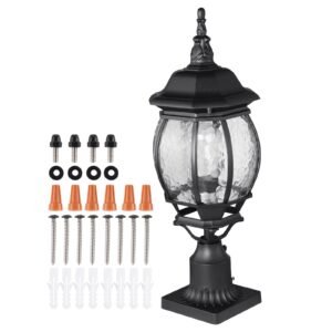 2 Pack Dusk to Dawn Outdoor Post Light, 20.87 in, Waterproof Lamp Post Light Fixtures with 5.5 in Pier Mount Base Glass Shade, Lightning-proof Exterior Pole Column Light for Patio Garden Pathway