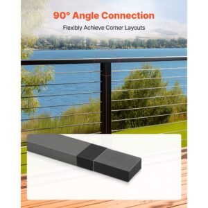 2 pack handrail connectors, flat extension stair railing accessories, pom hand rail connector fittings for rectangular cable railing, deck cable rail system outdoor, matte black, ht 04