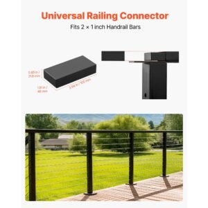 2 pack handrail connectors, flat extension stair railing accessories, pom hand rail connector fittings for rectangular cable railing, deck cable rail system outdoor, matte black, ht 04