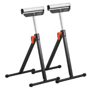 2 pack roller stands, 135 lb load capacity, 26.8 42.5'' adjustable height, folding heavy duty design with 11.5 in polished steel roller head, for table saw outfeed woodworking extension support