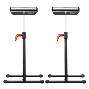 2 pack roller stands, 135 lb load capacity, 26.8 42.5'' adjustable height, folding heavy duty design with 11.5 in polished steel roller head, for table saw outfeed woodworking extension support