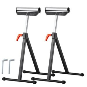 2 pack roller stands, 135 lb load capacity, 26.8 42.5'' adjustable height, folding heavy duty design with 11.5 in polished steel roller head, for table saw outfeed woodworking extension support
