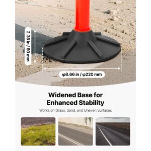 2 pack traffic delineator posts, 34 in traffic safety cones with weighted base, reflective strips and chain, heavy duty delineator posts for construction site, parking lot, crowd control, red