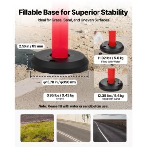 2 pack traffic delineator posts, 48 inches traffic safety cones with fillable base and reflective strips, heavy duty delineator posts for construction site, parking lot, crowd control, red