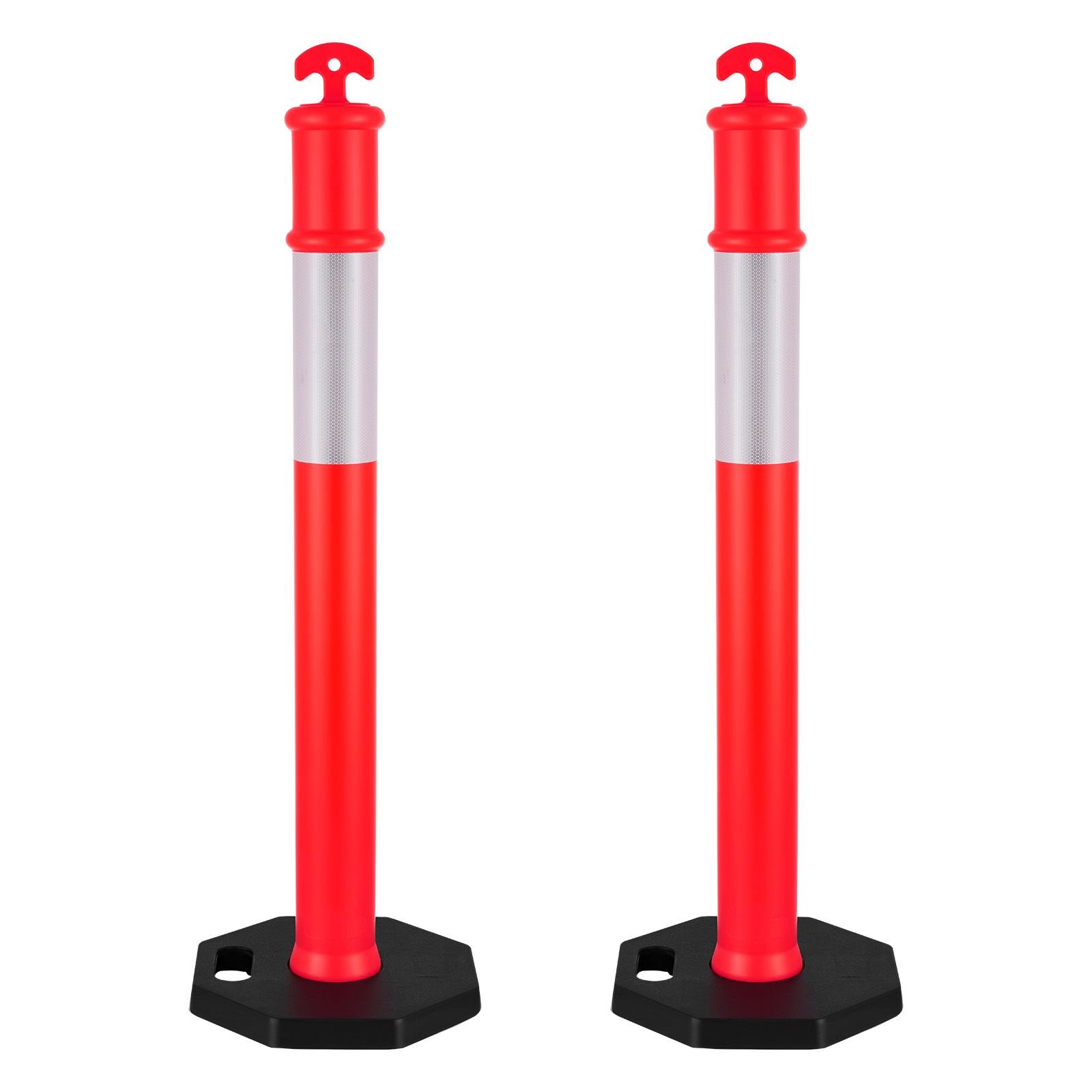 2 pack traffic delineator posts, 48 inches traffic safety cones with weighted base and reflective strips, heavy duty delineator posts for construction site, parking lot, crowd control, red