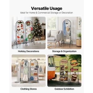 2 packs grid wall panels, 1.9 x 5.4 ft wire grid panels display rack, movable art display shelf with wheels and 20 hooks, black carbon steel gridwall for craft show, decor, storage, notice board