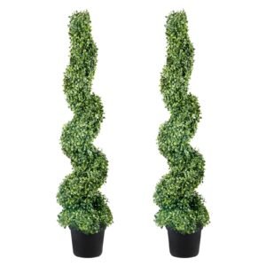 2 pcs. Artificial Boxwood Tower Topiary Spiral Artificial Plant 122cm high Decorative Plant Green Plastic PE Iron Topiary Plants incl. 10 pcs. Replacement Leaves