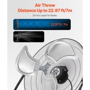 2 pcs floor fans, 3 speeds high velocity heavy duty 20 inch industrial fan, 4800 cfm 360° adjustable tilt 21.33 ft/sec airflow large metal fan, for gym, home, garage, commercial shop & bedroom