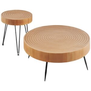2 pieces round coffee tables sets, 31.3 in industrial living room table with 1 end side table, easy assembly coffee and end tables sets with metal legs, for office, living room and apartment