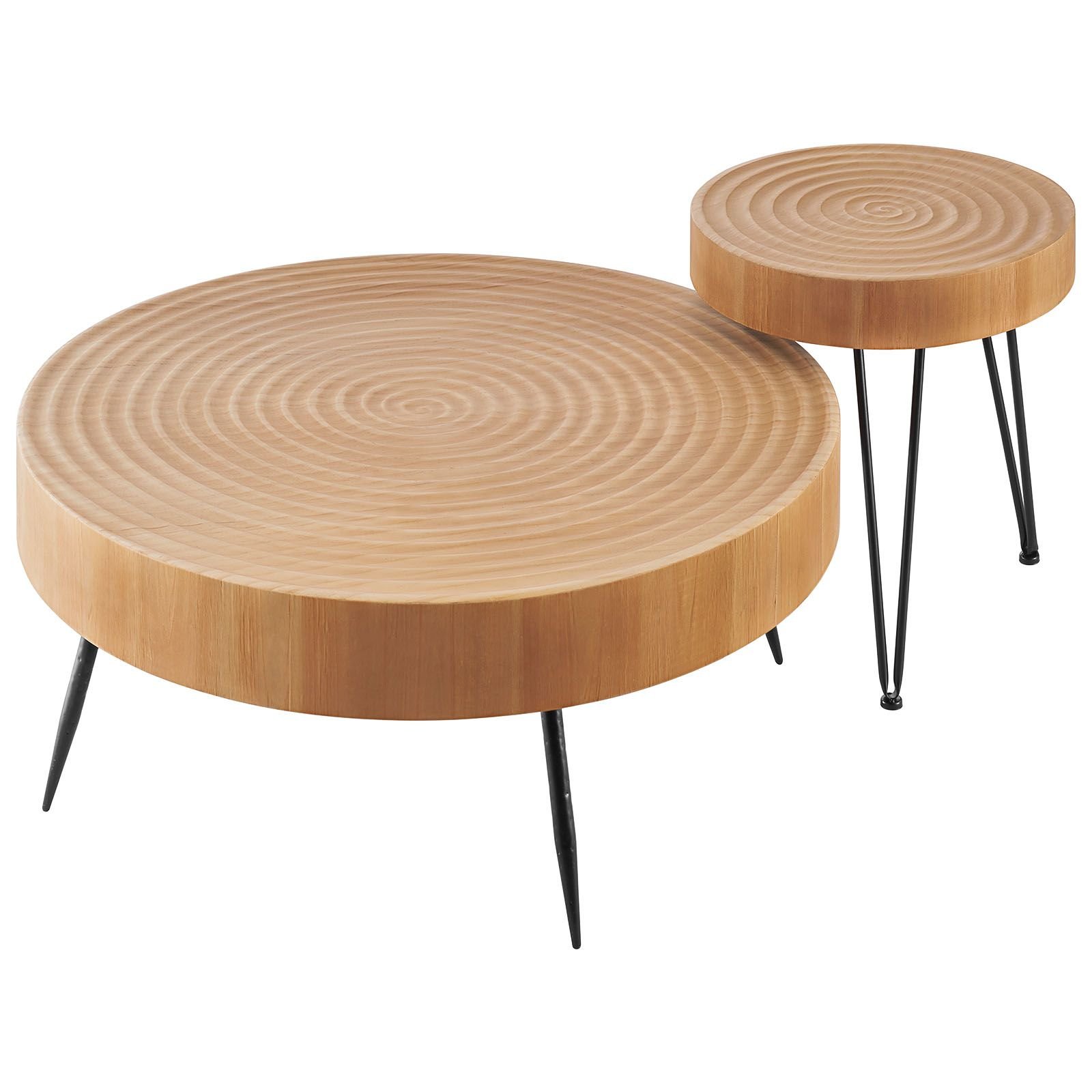 2 pieces round coffee tables sets, 31.3 in industrial living room table with 1 end side table, easy assembly coffee and end tables sets with metal legs, for office, living room and apartment