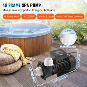 2 speed spa pump, 48 frame, ac 110 120v hot tub spa pump, 1.5hp/150gpm/42.65ft high speed or 0.46hp/70gpm/9.18ft low speed, 2" port 90° rotational interface for hot tub, tested to ul standards