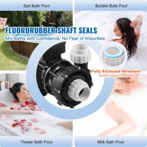 2 speed spa pump, 48 frame, ac 110 120v hot tub spa pump, 1.5hp/150gpm/42.65ft high speed or 0.46hp/70gpm/9.18ft low speed, 2" port 90° rotational interface for hot tub, tested to ul standards