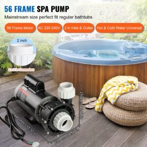 2 speed spa pump, 56 frame, ac 220 240v hot tub spa pump, 4hp/210gpm/65.61ft high speed or 0.7hp/103gpm/16.07ft low speed, 2" port 90° rotational interface for hot tub, tested to ul standards