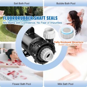 2 speed spa pump, 56 frame, ac 220 240v hot tub spa pump, 4hp/210gpm/65.61ft high speed or 0.7hp/103gpm/16.07ft low speed, 2" port 90° rotational interface for hot tub, tested to ul standards