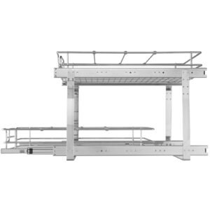 2 tier 14"wx21"dx15"h pull out cabinet organizer, heavy duty slide out pantry shelves, steel roll out drawers, sliding drawer storage for home, 15.5"wx22"dx18"h install size for cabinet