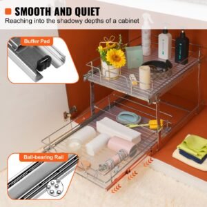 2 tier 17"wx21"dx15"h pull out cabinet organizer, heavy duty slide out pantry shelves, steel roll out drawers, sliding drawer storage for home, 18.5"wx22"dx18"h install size for cabinet