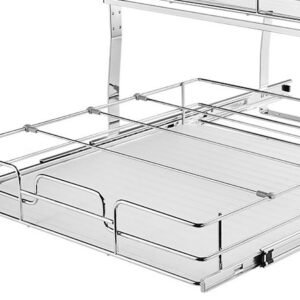 2 tier 20"wx21"dx15"h pull out cabinet organizer, heavy duty slide out pantry shelves, steel roll out drawers, sliding drawer storage for home, 21.5"wx22"dx18"h install size for cabinet