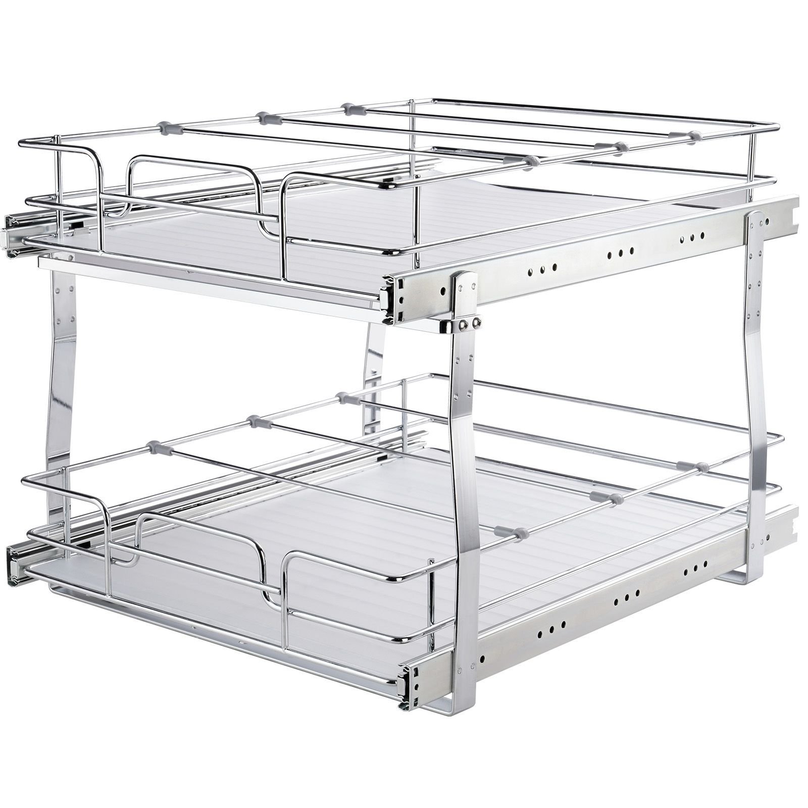 2 tier 20"wx21"dx15"h pull out cabinet organizer, heavy duty slide out pantry shelves, steel roll out drawers, sliding drawer storage for home, 21.5"wx22"dx18"h install size for cabinet
