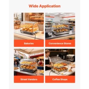 2 tier commercial food warmer display, 450w food display warmer with light, detachable shelves and double sided door design, 85 185 f air heating, 48l for hamburger, pizza, bread, fried chicken