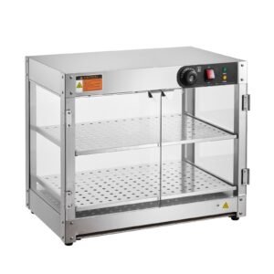 2-Tier Commercial Food Warmer Display, 800W Food Display Warmer with Light to Enhance Food Display, 86-185 F Temperature Control, 58L Large Capacity for Hamburger, Pizza, Bread, Fried Chicken
