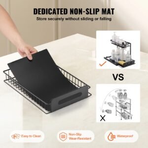 2 tier pull out cabinet organizer(10.7"w x 14.2"d ), under sink organizer and storage, slide out drawer cabinet organizer, wire basket shelf, 25.5"wx15.5"dx13"h install size for cabinet (2 pack)
