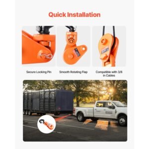 2 ton snatch block with swivel hook, 3" sheave 3/8" inch wire rope, heavy duty snatch block pulley 4400 lbs for towing and recovery operations on tow truck rollback wrecker car hauler winches