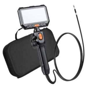 2-Way Dual-Lens Articulating Endoscope with Light, 1080P HD Industrial Borescope Inspection Camera with 0.24-inch Slim Articulated Probe, Rigid Snake Scope Cam for Wall Automotive Inspect-4.9FT
