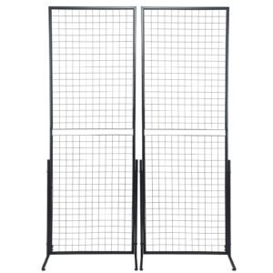 2' x 5.6' Grid Wall Panels Tower, 2 Packs Wire Gridwall Display Racks with T-Base Floorstanding, Double Side Gridwall Panels for Art Craft Shows, Retail Display with Extra Clips and Hooks