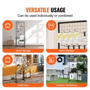2' x 5.6' grid wall panels tower, 2 packs wire gridwall display racks with t base floorstanding, double side gridwall panels for art craft shows, retail display with extra clips and hooks