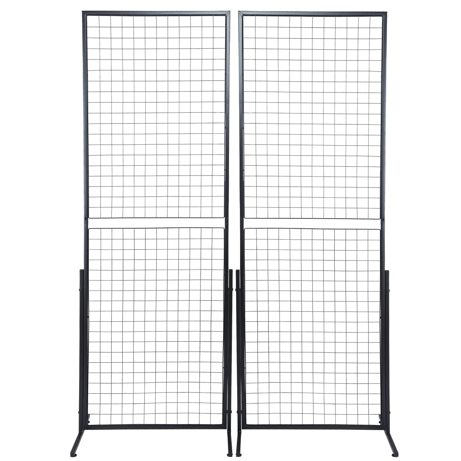 2' x 5.6' grid wall panels tower, 2 packs wire gridwall display racks with t base floorstanding, double side gridwall panels for art craft shows, retail display with extra clips and hooks