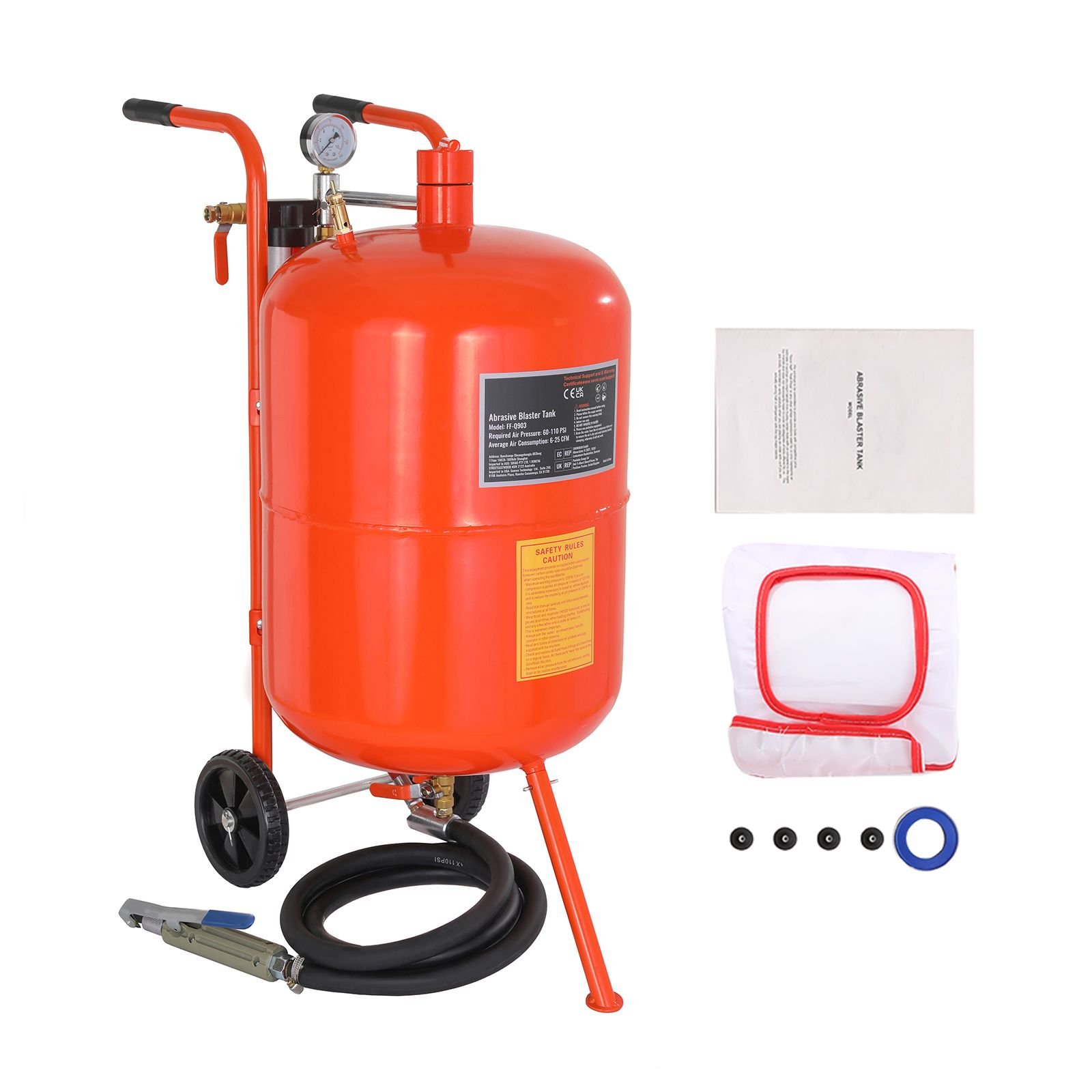 20 gallon sand blaster, 60 110 psi high pressure sandblaster, portable abrasive blasting tank, air sand blasting kit with 4 ceramic nozzles and oil water separator for paint, stain, rust removal