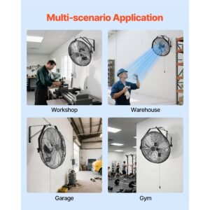 20 Inch Industrial Wall Mount Fan, High Velocity 4650 CFM Indoor Fan with 3 Speeds, Powerful Motor Garage Wall Fan with Aluminum Blades for Workshop, Warehouse, Greenhouse, Commercial