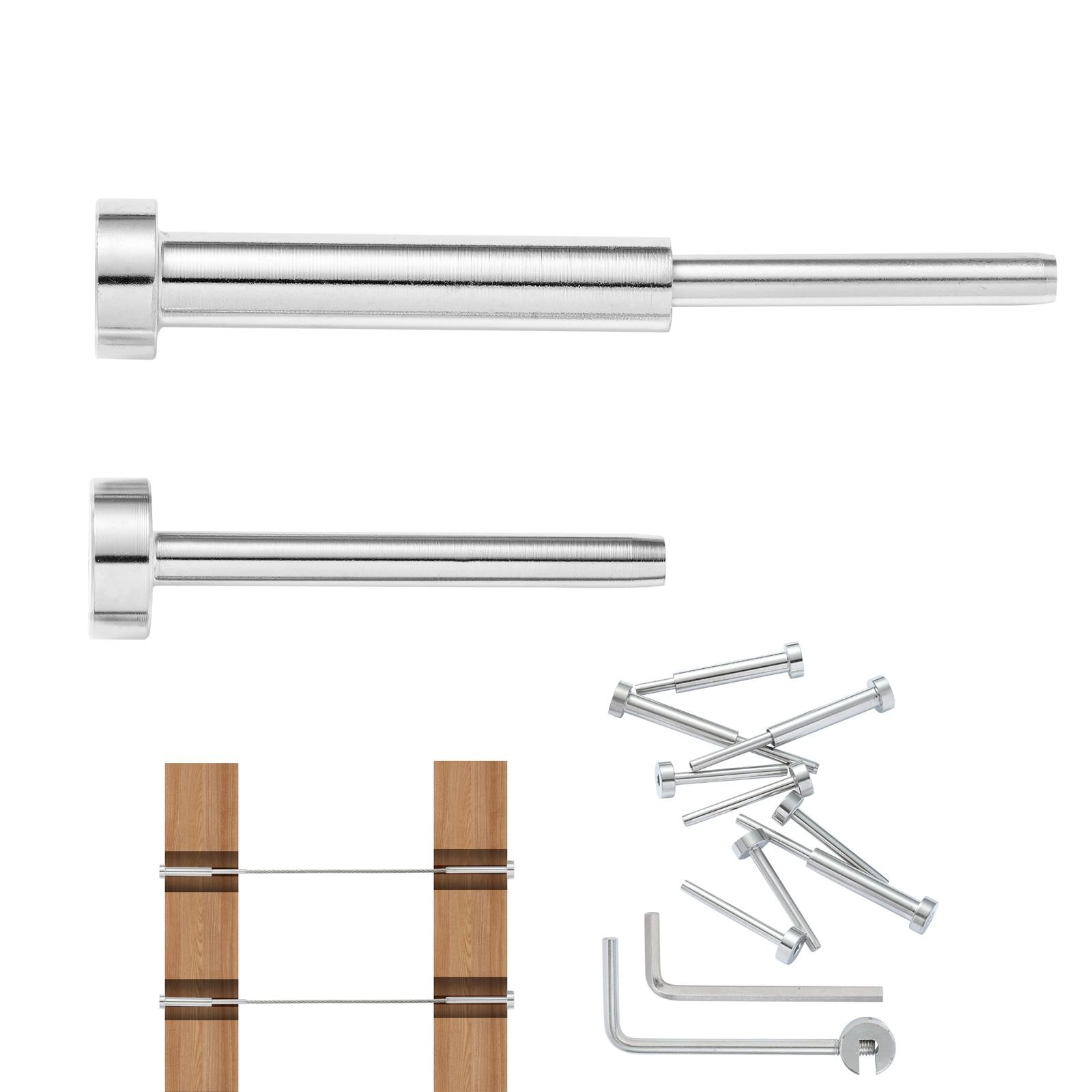 20 pack invisible cable railing kit, t316 stainless steel 1/8" invisible receiver and swage stud end for cable railing, swage tensioner 1/8" for wood/metal post, cable railing hardware, silver