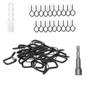 20 PCS Q-Hanger Hooks, 2.17 in Q Hanger String Light Hooks Outdoor, Heavy Duty Outdoor Screw Hooks with Security Buckle, for Hanging Outdoor String Lights, Christmas Lights, Cups, Decors (Black)